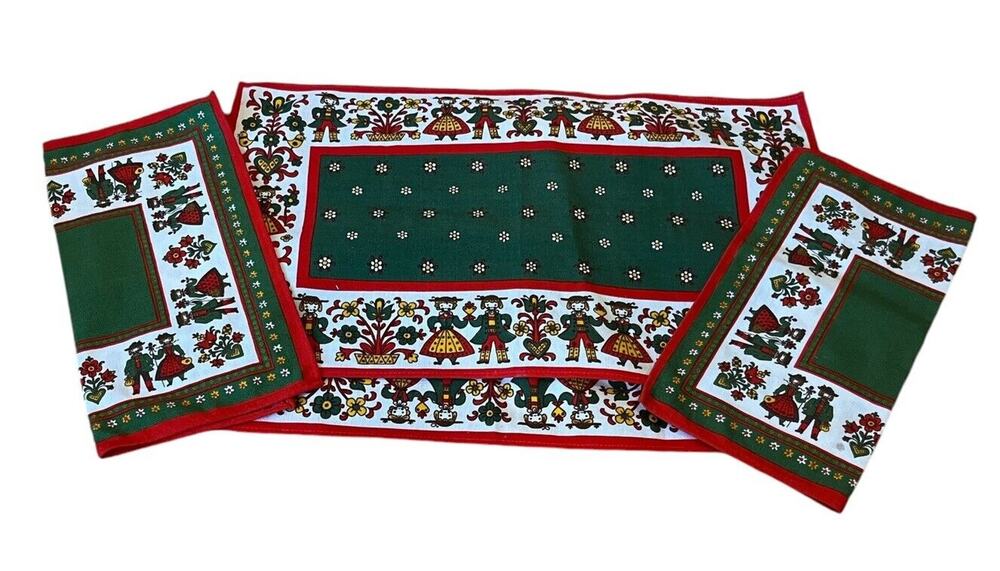 Kolf Placemats Set Of 2 With Napkins Blue & Red Austrian Boy Girl Folk Vintage